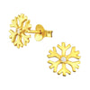 Goldtone Sterling Silver Snowflake with Clear CZ Centre Dainty Stud Earrings