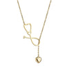 Goldtone Stethoscope Heart Lariat Necklace - White