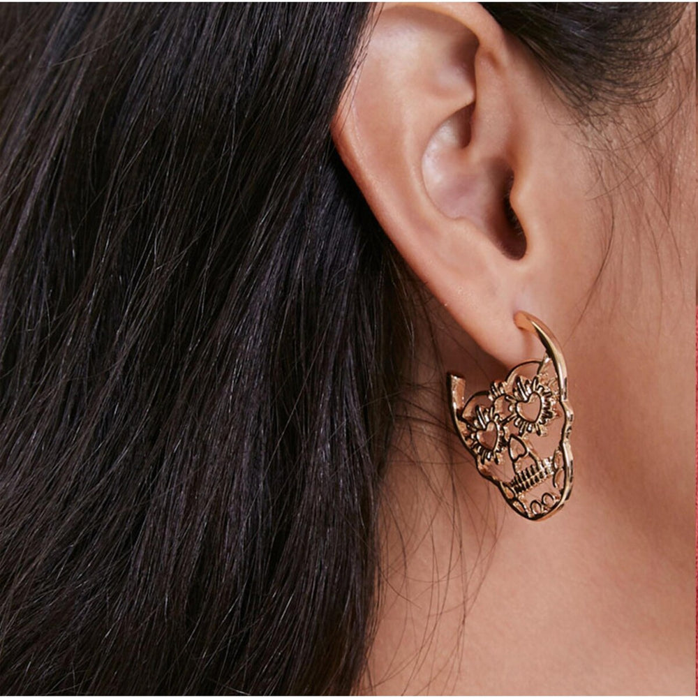 Goldtone Sugar Skull Openwork Earrings