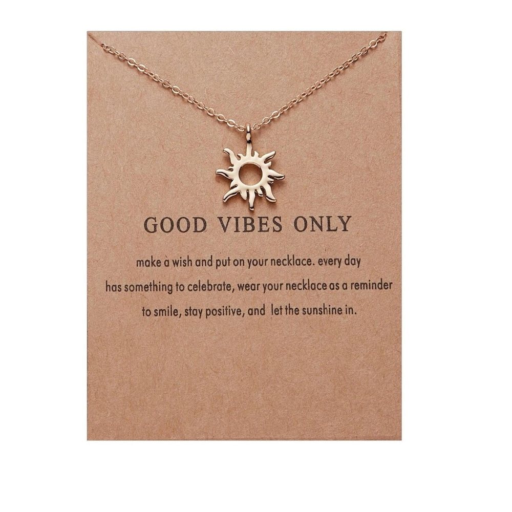 Goldtone Sun Good Vibes Only Pendant Necklace - White