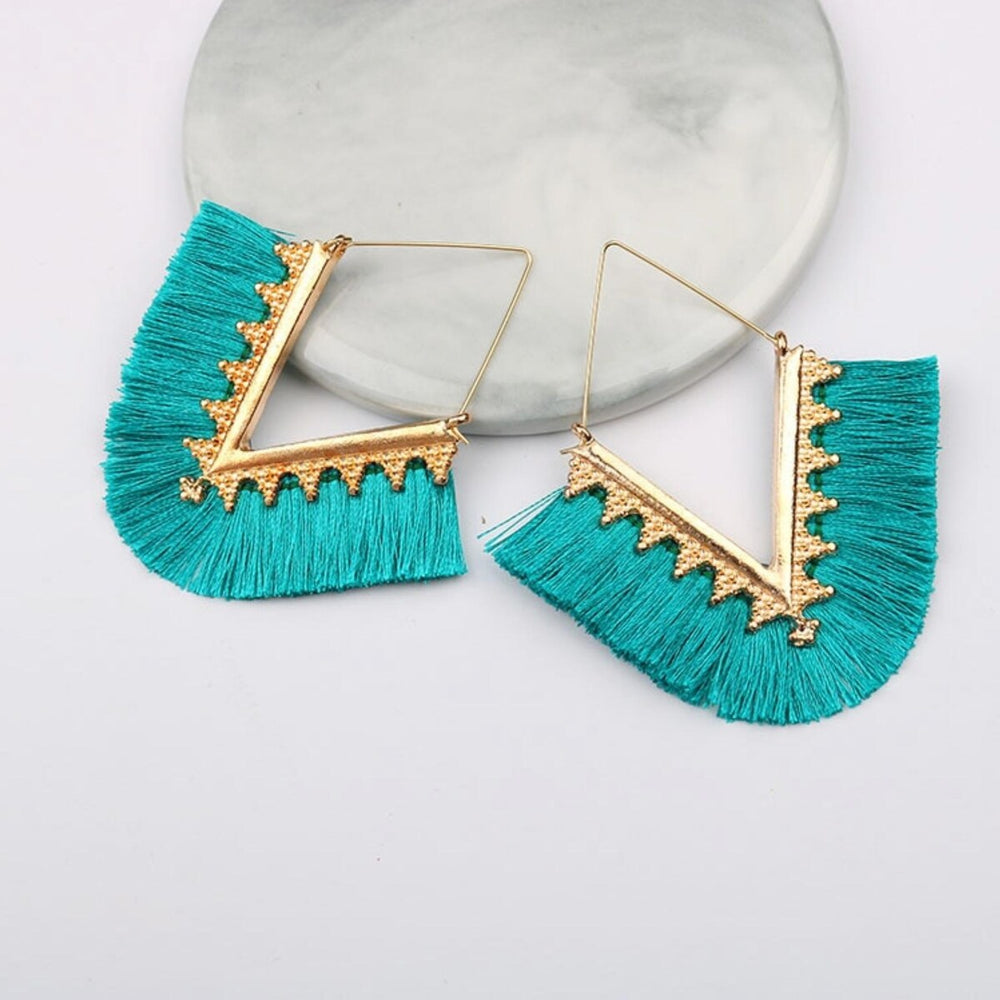 Goldtone Tassel Triangle Drop Earrings