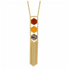 Goldtone Tasseled Necklace With Tri-colored Hexagons - White