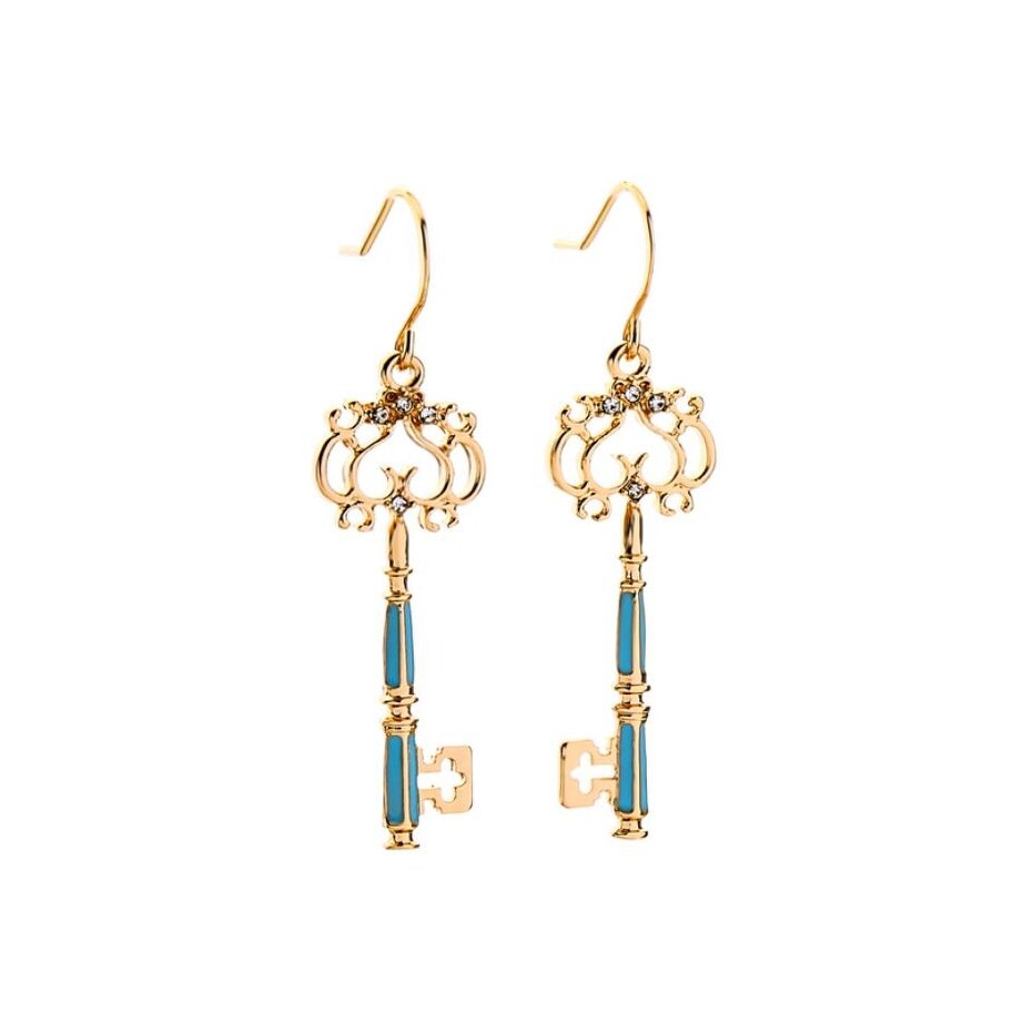 Goldtone Teal Key Drop Earrings