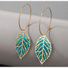 Goldtone Teal Leaf Hooped Earrings