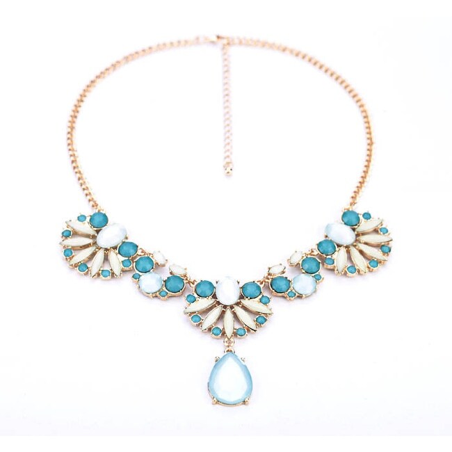 Goldtone Teal Necklace With Teardrop - White