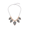 Goldtone Teal Ornate Leaves Statement Necklace - White