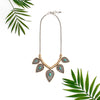 Goldtone Teal Ornate Leaves Statement Necklace - White