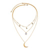 Goldtone Teardrop Moon Layered Necklace - White