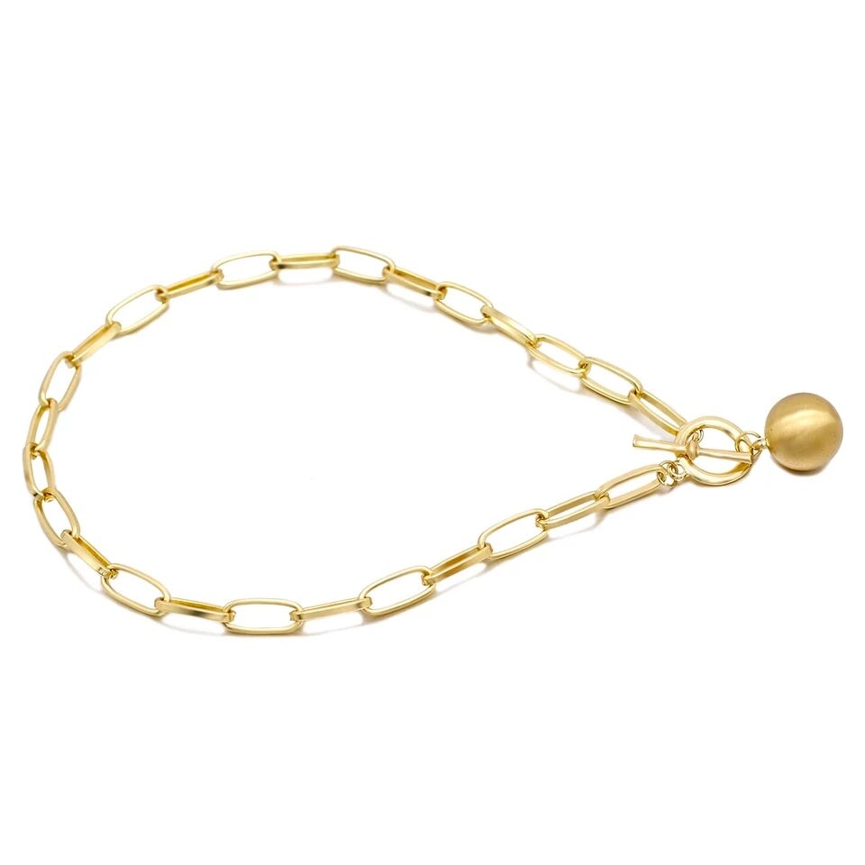 Goldtone Toggle Necklace With Ball Charm - White