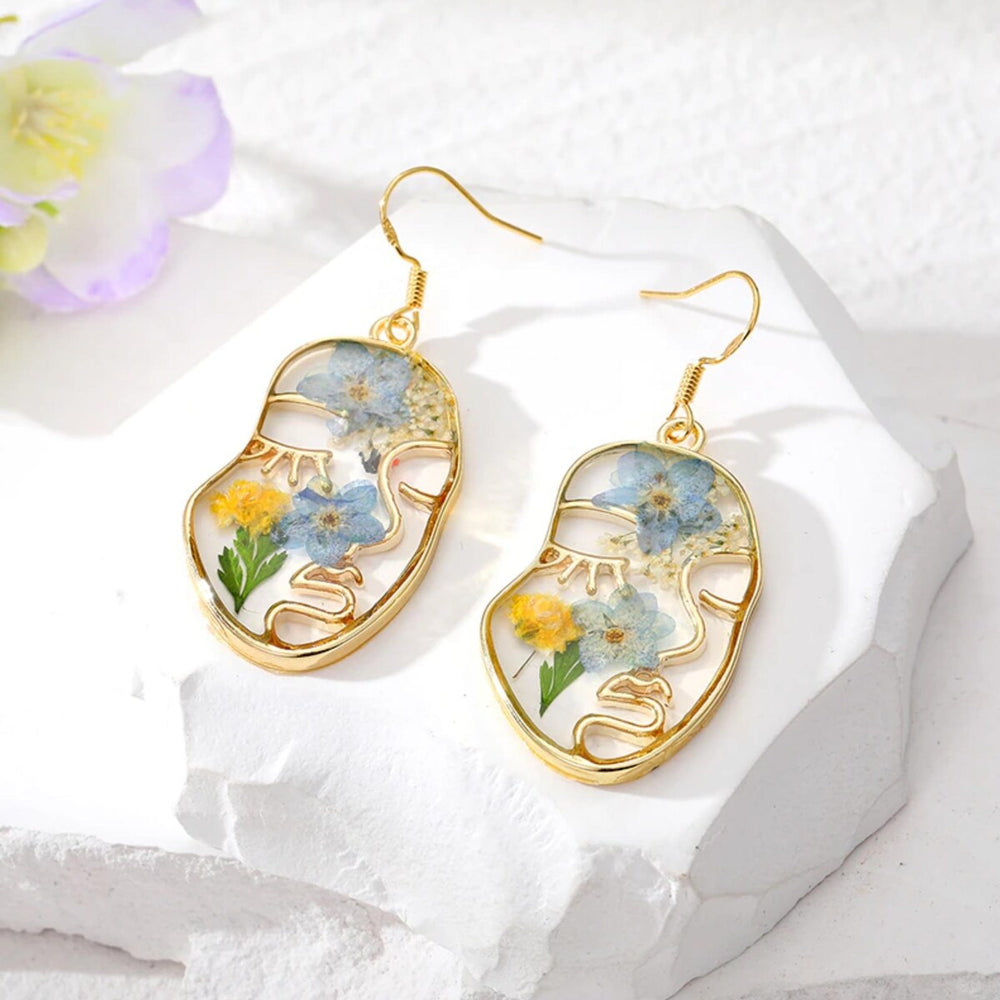 Goldtone Transparent & Floral Abstract Face Drop Earrings