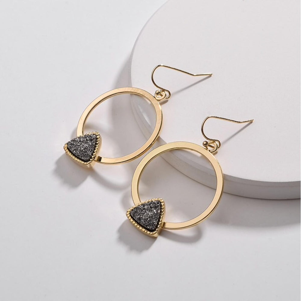 Goldtone Triangular Druzy Stone Circular Earrings