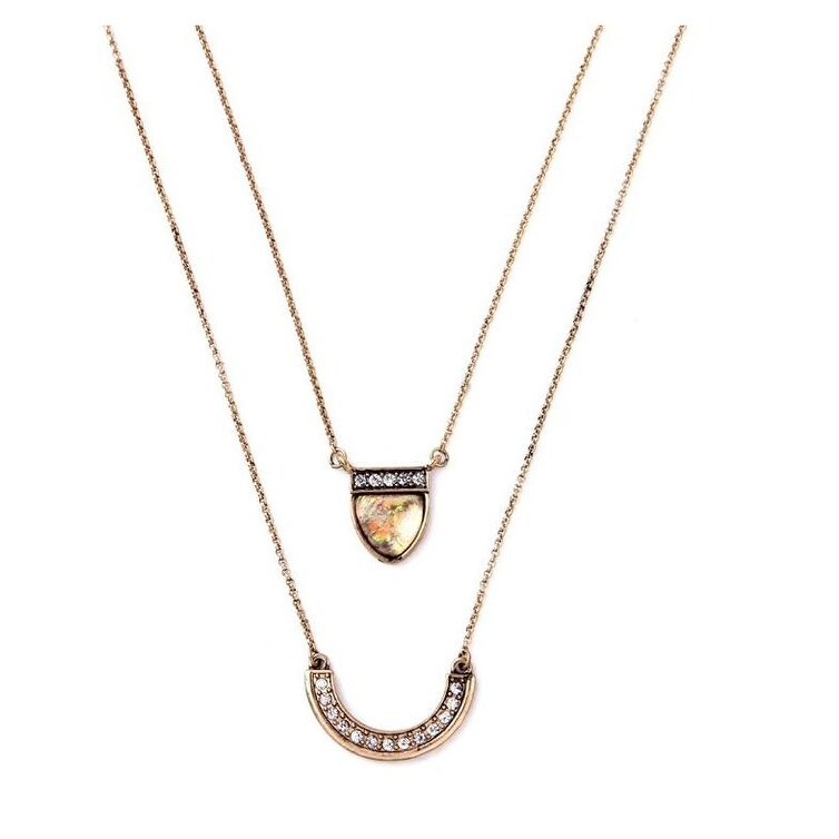 Goldtone Triple Chevron Drop Necklace - White