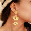 Goldtone Triple Flower Drop Earrings