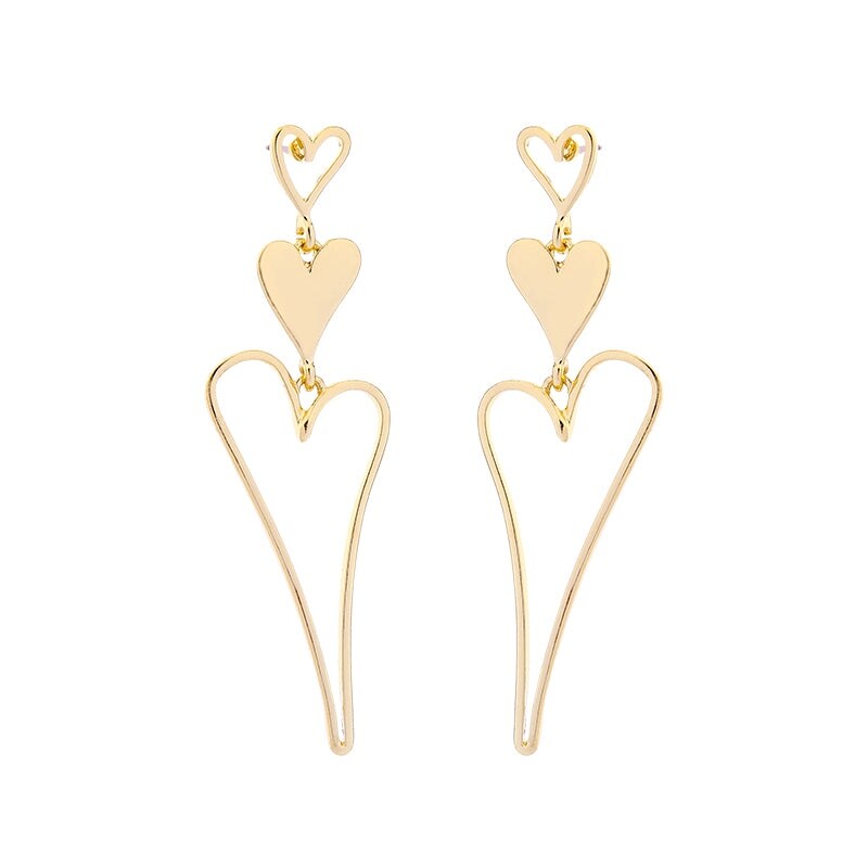 Goldtone Triple Heart Drop Earrings