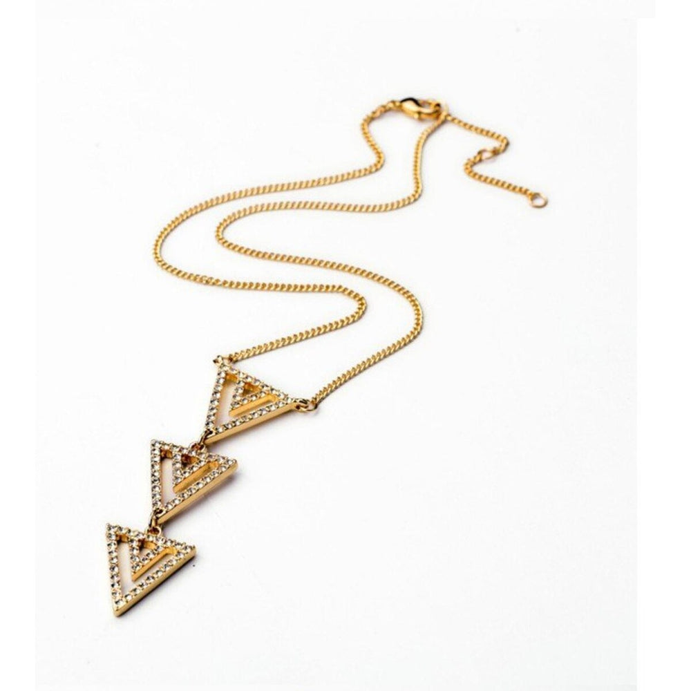 Goldtone Triple Triangle Pendant Necklace - White