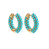 Goldtone Turquoise Beaded Huggie Hoop Earrings