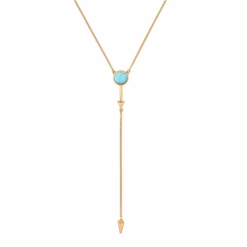 Goldtone Turquoise Bolo Style Necklace - White