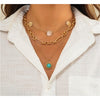 Goldtone Turquoise Circle Layered Necklace - White