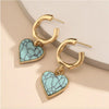 Goldtone Turquoise Heart Hoop Earrings