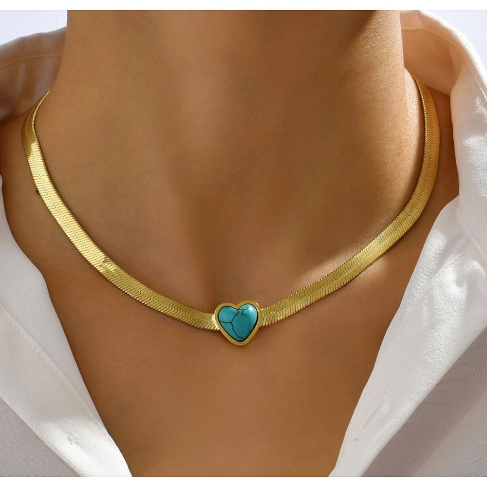 Goldtone Turquoise Howlite Heart Necklace - White