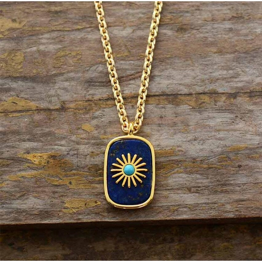 Goldtone Turquoise Howlite Sun And Navy Pendant Necklace - White