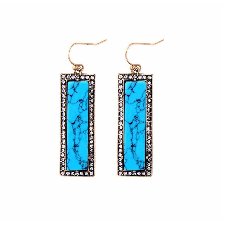 Goldtone Turquoise Rectangular Drop Earrings