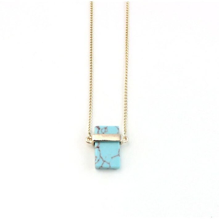 Goldtone Turquoise Rectangular Pendant Necklace - White