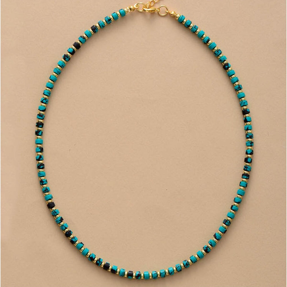 Goldtone Turquoise Stone Beaded Choker Necklace - White