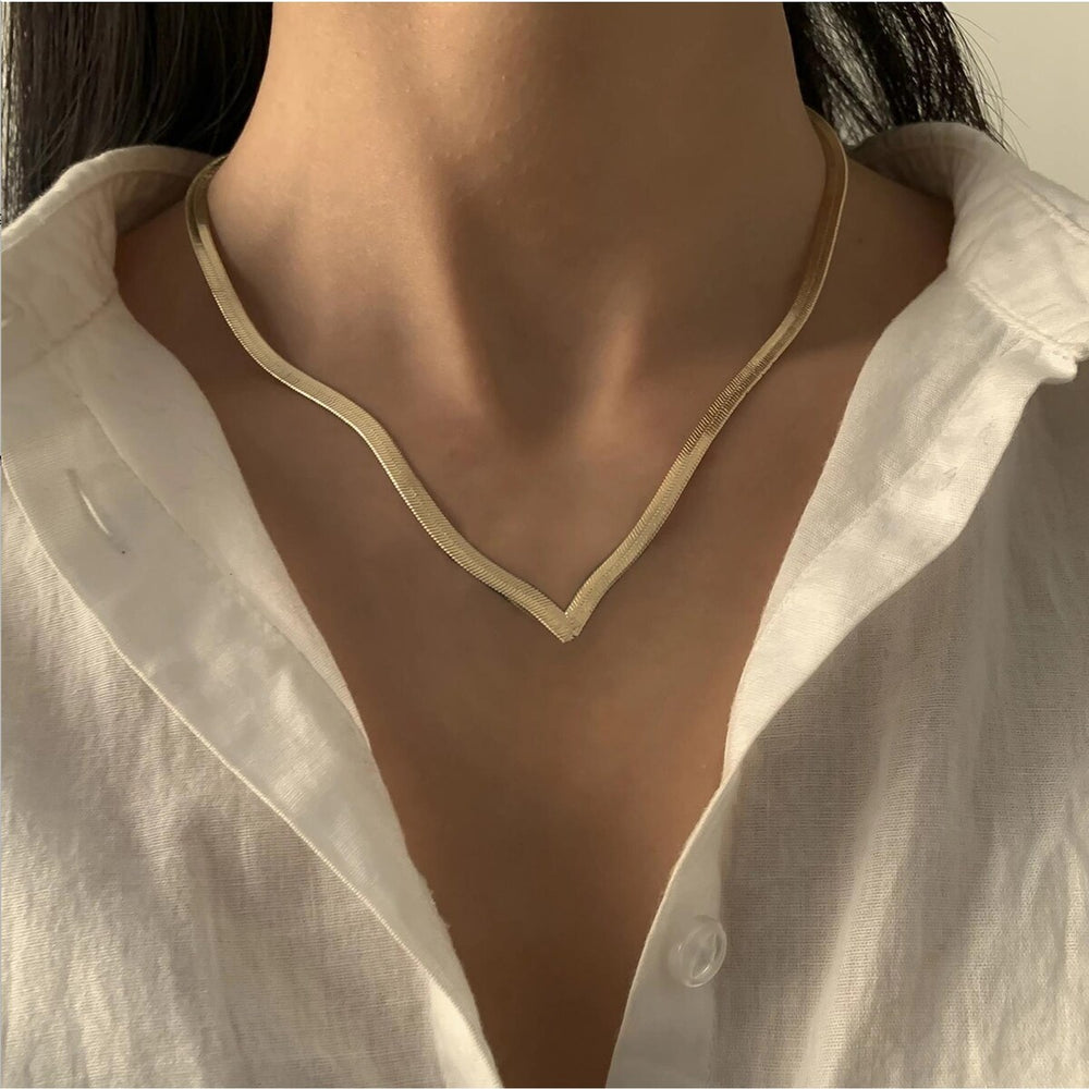 Goldtone V Necklace - White