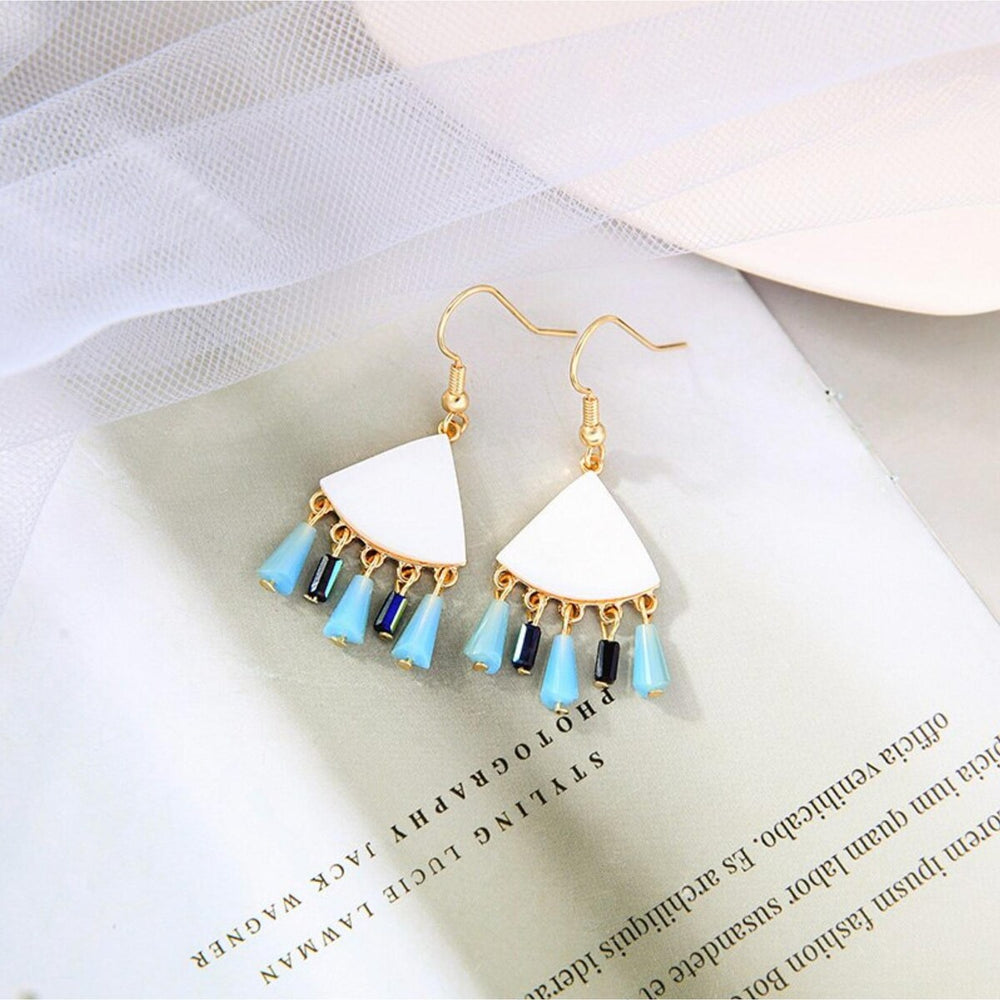 Goldtone White Blue Drop Earrings