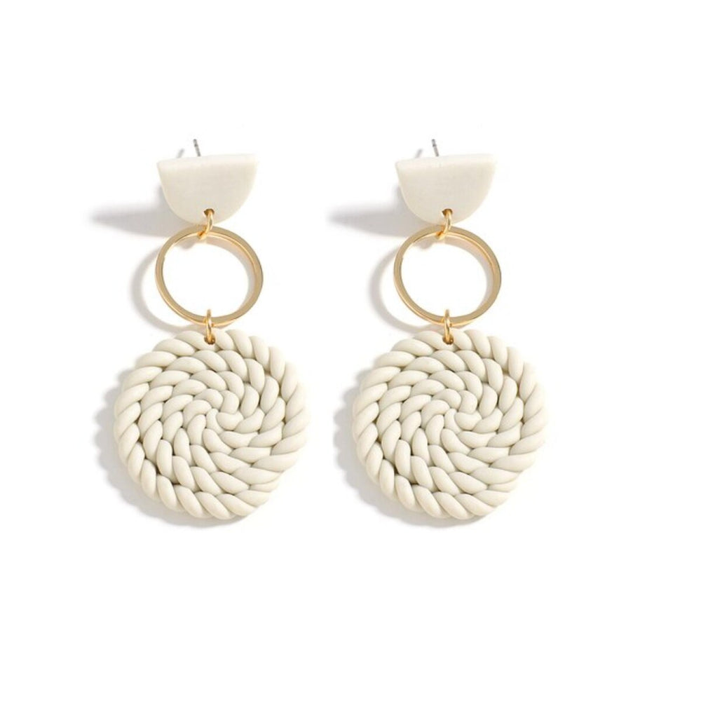 Goldtone White Braided Circular Drop Earrings