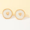 Goldtone White Circular Heart Stud Earrings