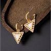 Goldtone White Crystal Triangular Hooped Earrings