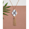 Goldtone White Faux Snakeskin Tasseled Pendant Necklace