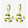 Goldtone White Lemon Circular Hooped Earrings