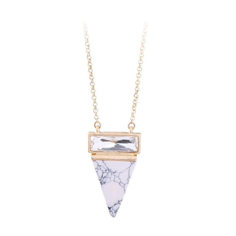 Goldtone White Marbled Crystal Pendant Necklace