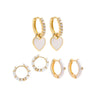 Goldtone White Set Of 3 Earrings With Hoops And Heart