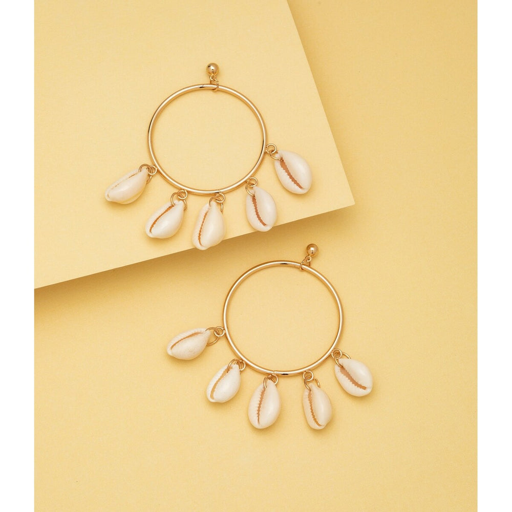 Goldtone White Shell Circular Drop Earrings