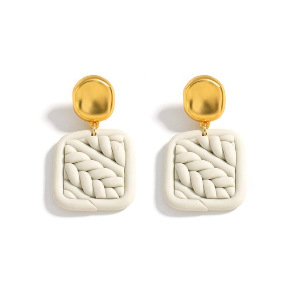 Goldtone White Square Braided Drop Earrings