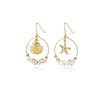 Goldtone White Starfish And Shell Drop Earrings