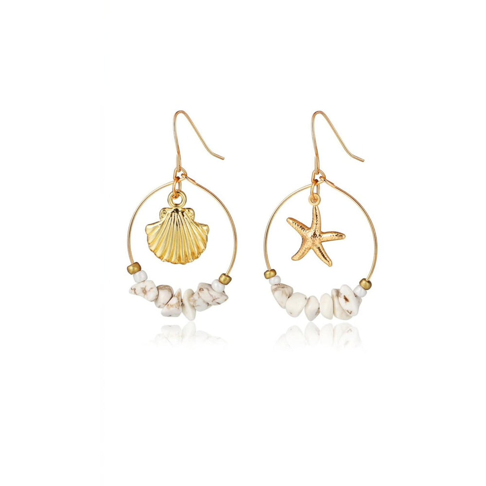 Goldtone White Starfish And Shell Drop Earrings