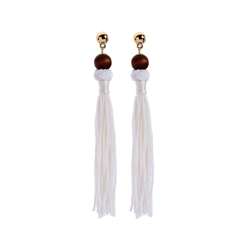 Goldtone White Tasseled Drop Earrings