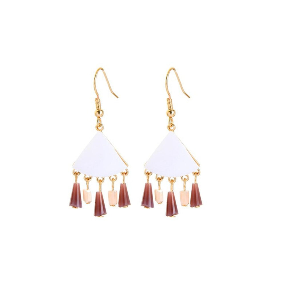 Goldtone White Triangular Earrings