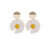 Goldtone White Yellow Daisy Drop Earrings