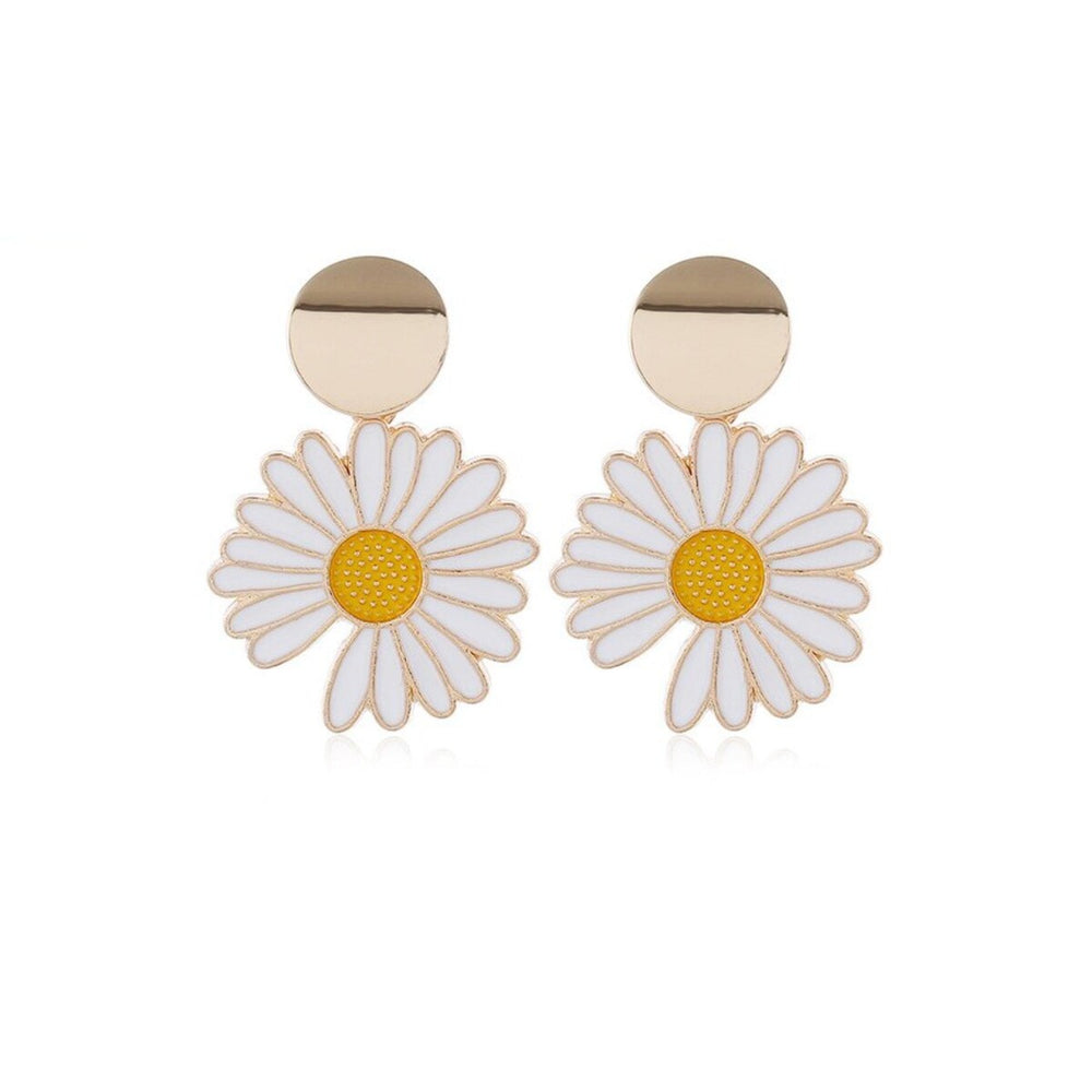 Goldtone White Yellow Daisy Drop Earrings