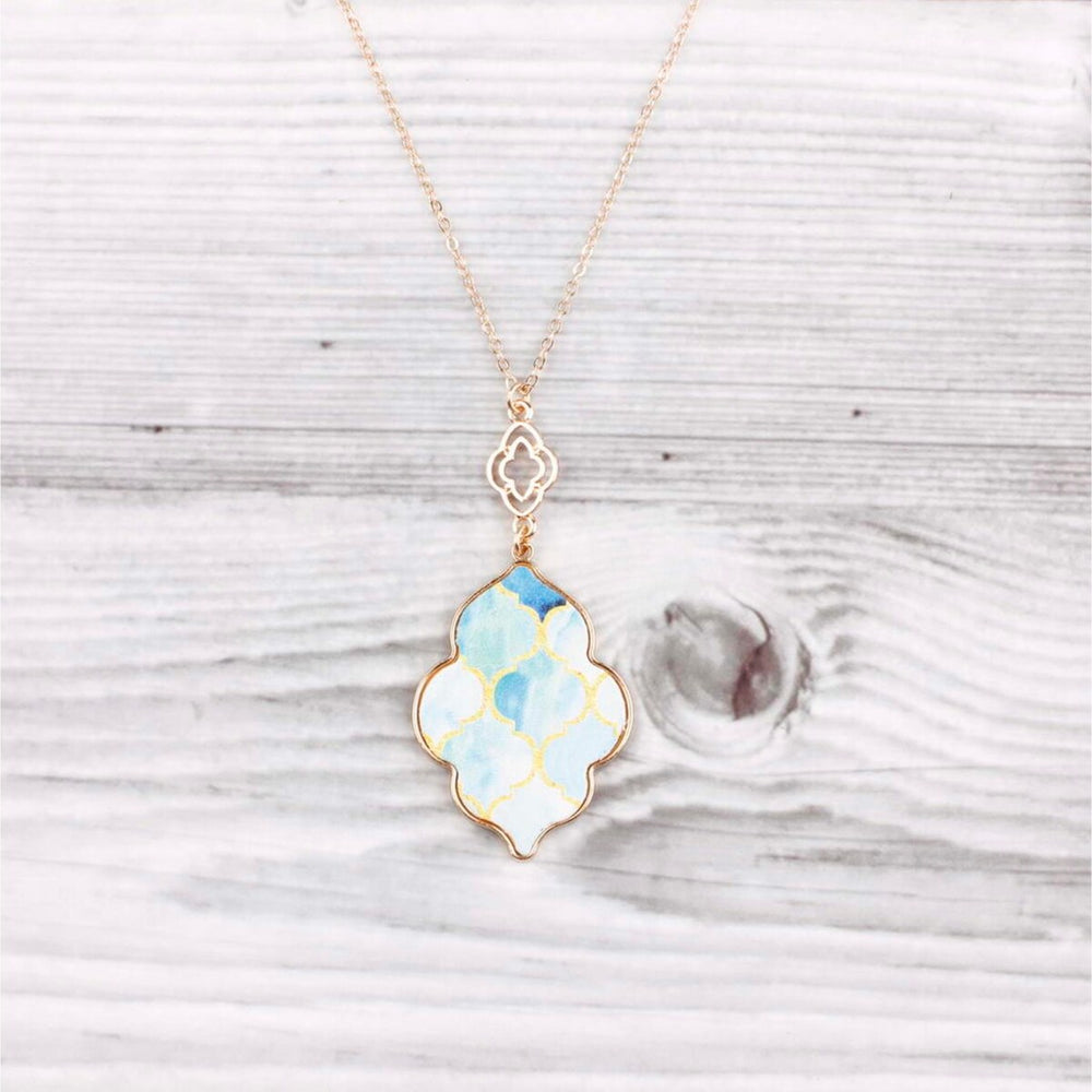 Goldtone White & Blue Trefoil Pendant Necklace