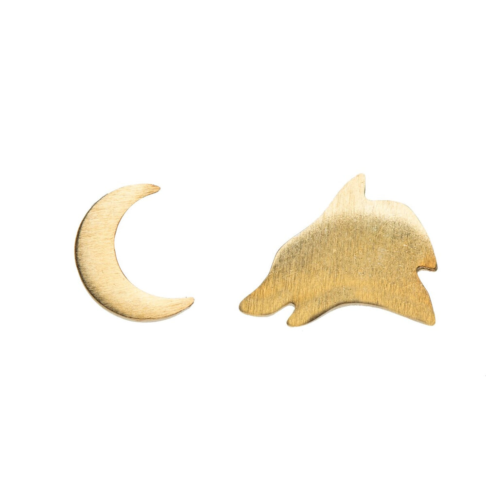 Goldtone Wolf Moon Asymmetrical Stud Earrings