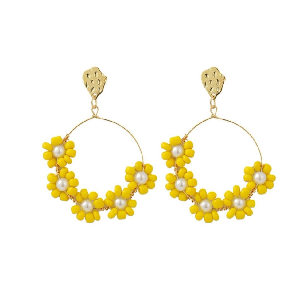 Goldtone Yellow Flower Circular Earrings