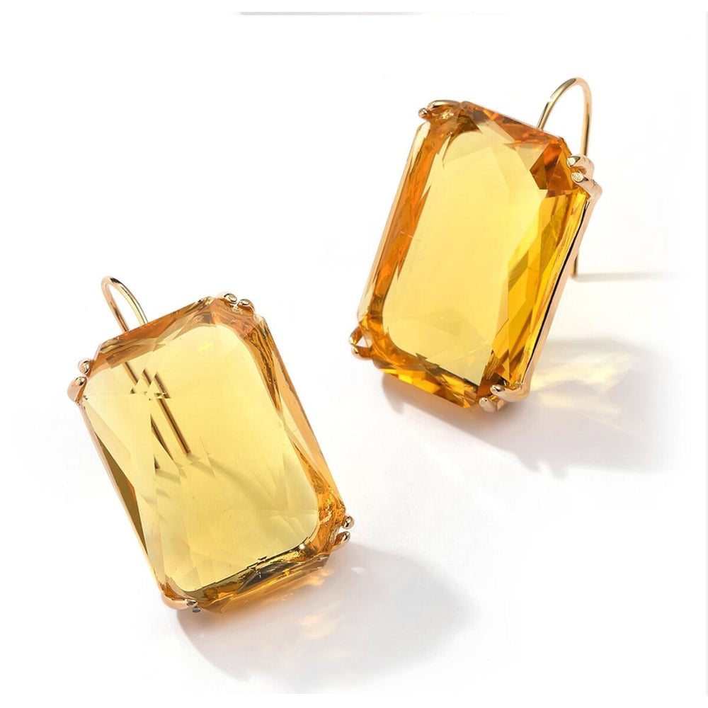 Goldtone Yellow Rectangular Crystal Earrings