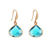 Goldtone & Aqua Crystal Faceted Teardrop Drop Earrings